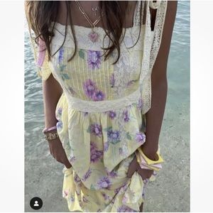 NEW LoveShackFancy Ayala Midi Dress Bright Azalea Yellow Pink Floral Sz 10